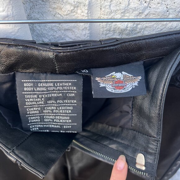 Harley Davidson Studded Black Genuine Leather Pants w Back Lace Up Detail Sz 10 - Picture 9 of 9